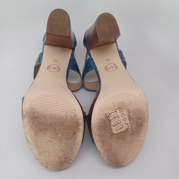 Michael Kors Heels Blue Leather Zip Front Platform Sandals Berkley Womens 7 - Picture 14 of 15